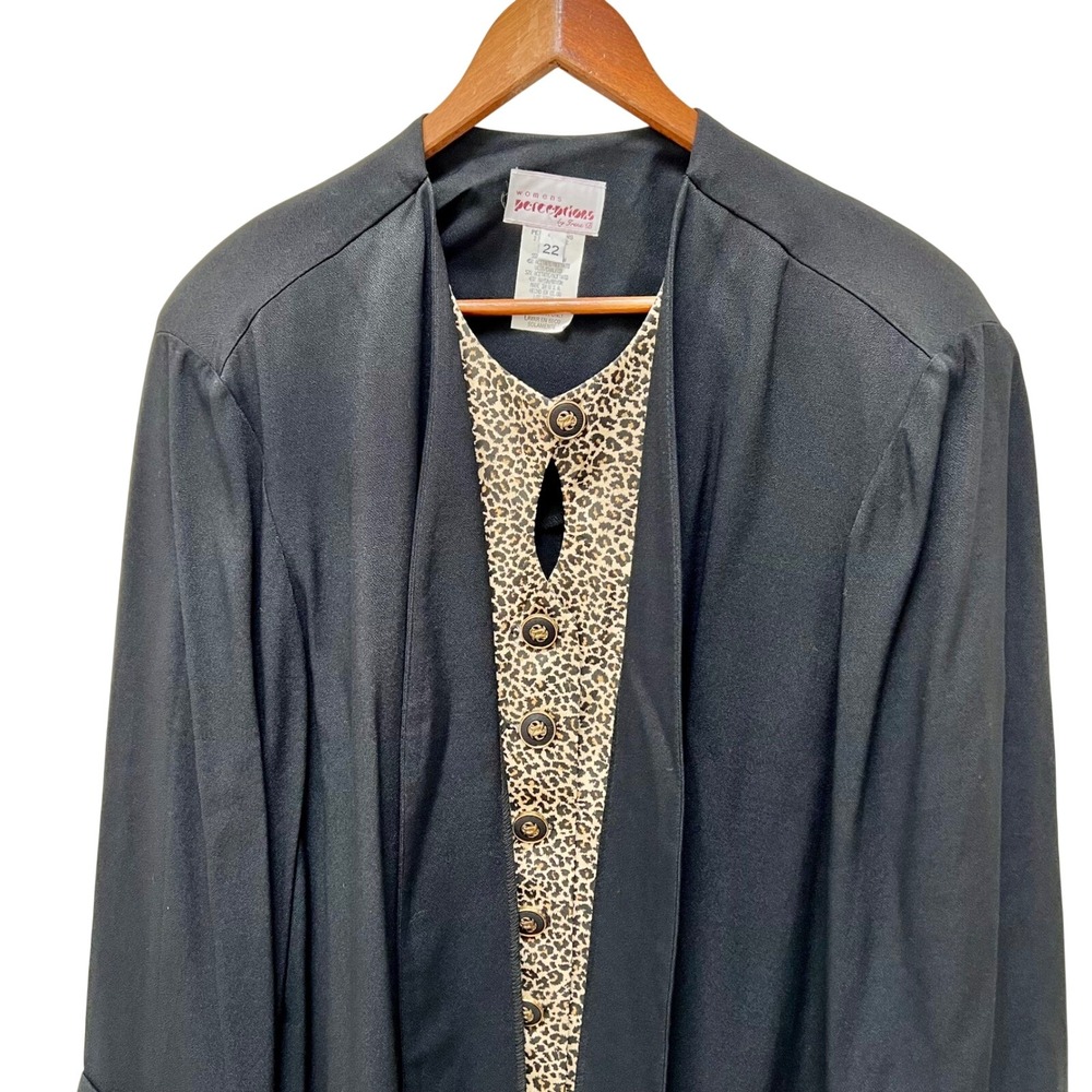 Vintage Perceptions Black‎ Blazer Style Jacket with Leopard Print Panel Size 22